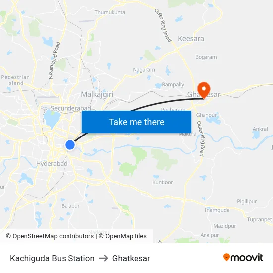 Kachiguda Bus Station to Ghatkesar map
