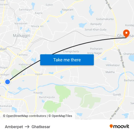 Amberpet to Ghatkesar map