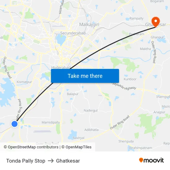 Tonda Pally Stop to Ghatkesar map