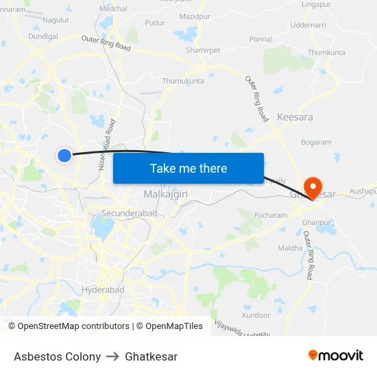 Asbestos Colony to Ghatkesar map