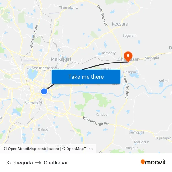 Kacheguda to Ghatkesar map