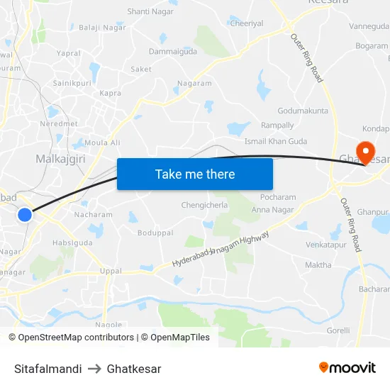 Sitafalmandi to Ghatkesar map