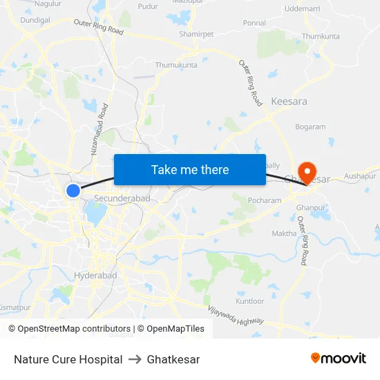 Nature Cure Hospital to Ghatkesar map