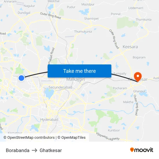 Borabanda to Ghatkesar map