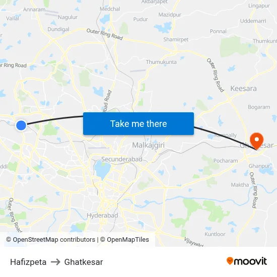 Hafizpeta to Ghatkesar map