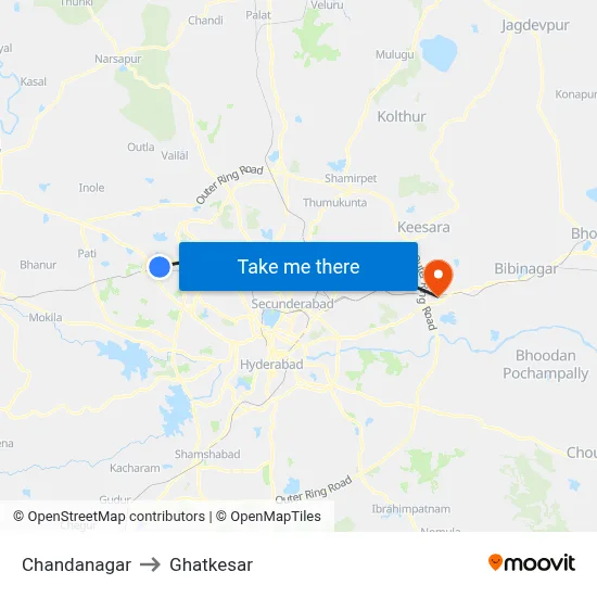 Chandanagar to Ghatkesar map