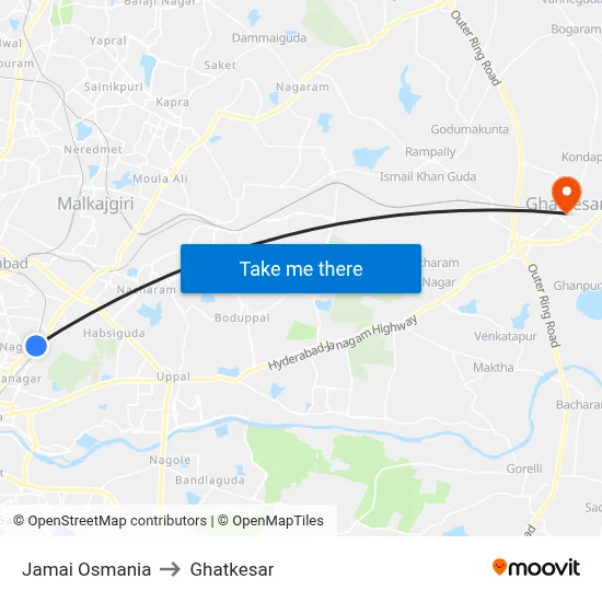 Jamai Osmania to Ghatkesar map