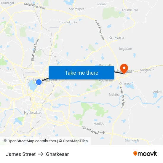 James Street to Ghatkesar map