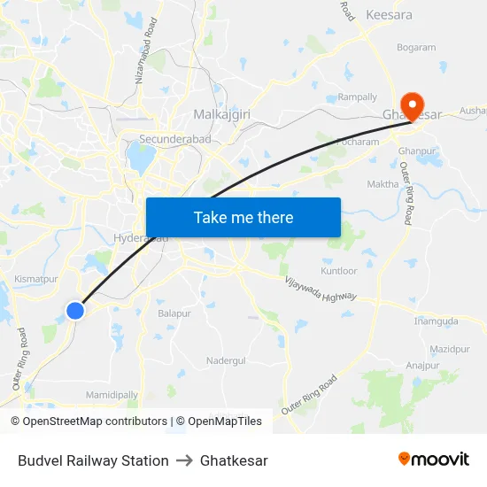 Budvel Railway Station to Ghatkesar map