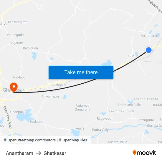 Anantharam to Ghatkesar map