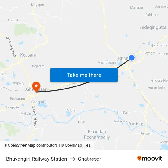 Bhuvangiri Railway Station to Ghatkesar map