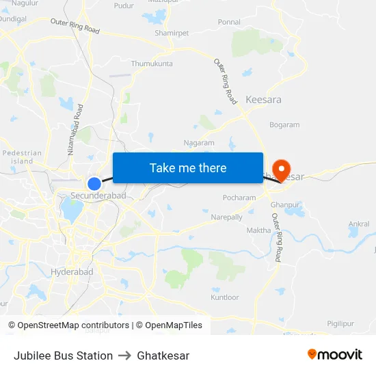 Jubilee Bus Station to Ghatkesar map