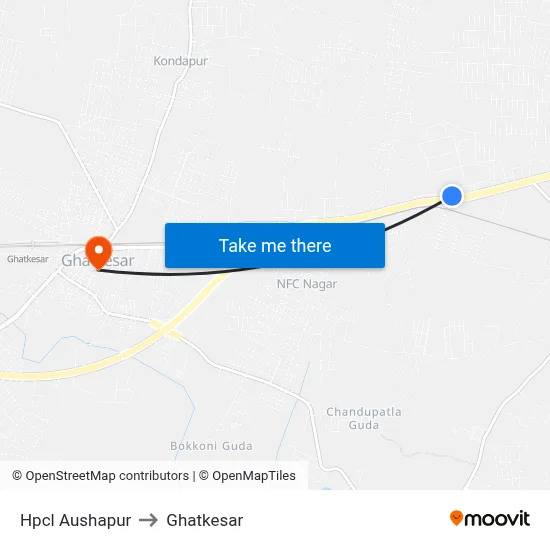 Hpcl Aushapur to Ghatkesar map