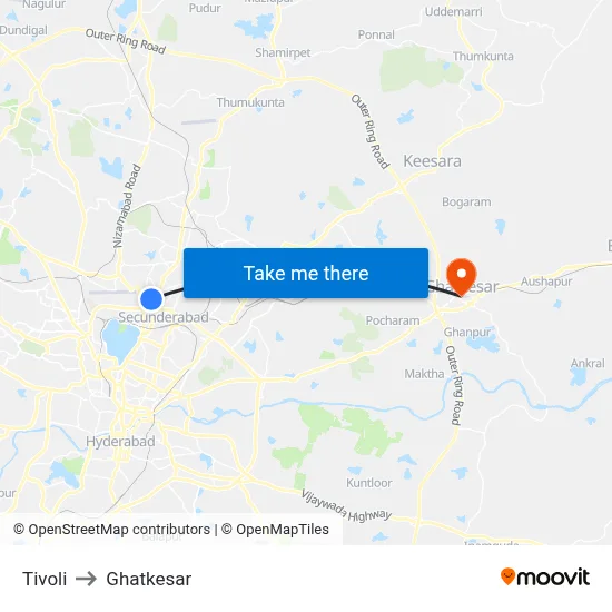 Tivoli to Ghatkesar map