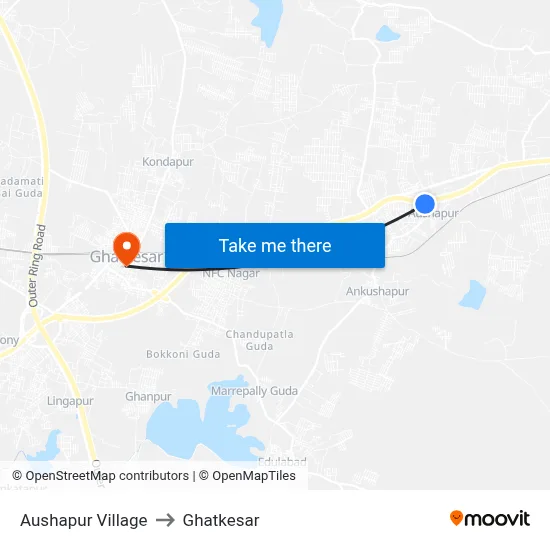 Aushapur Village to Ghatkesar map