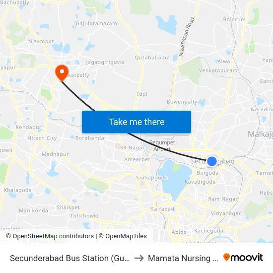 Secunderabad Bus Station to Mamata Nursing Home map