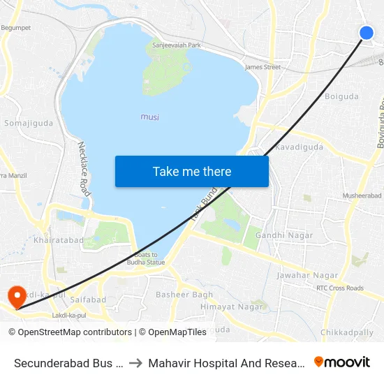 Secunderabad Bus Station to Mahavir Hospital And Research Centre map