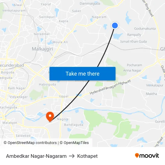 Ambedkar Nagar-Nagaram to Kothapet map