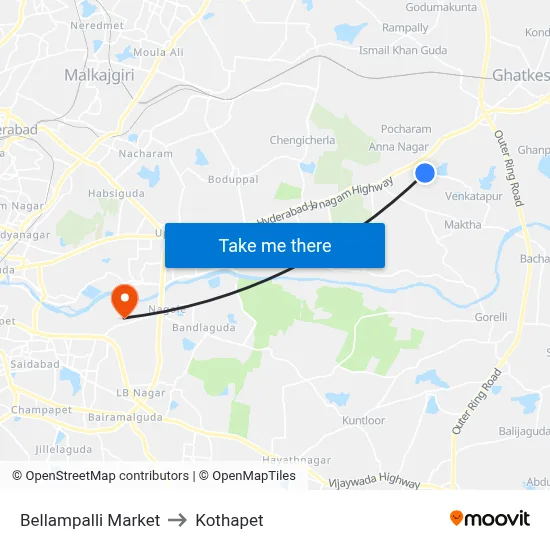 Bellampalli Market to Kothapet map