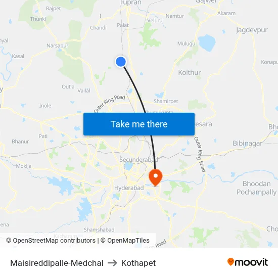 Maisireddipalle-Medchal to Kothapet map