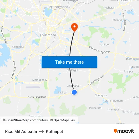 Rice  Mil Adibatla to Kothapet map