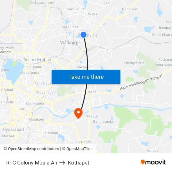 RTC Colony Moula Ali to Kothapet map