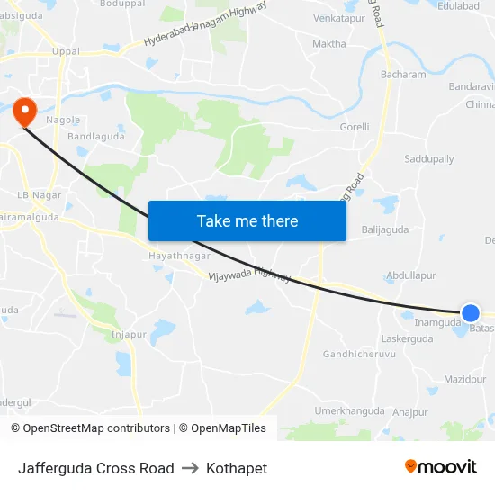 Jafferguda Cross Road to Kothapet map