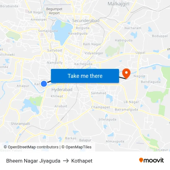 Bheem Nagar Jiyaguda to Kothapet map