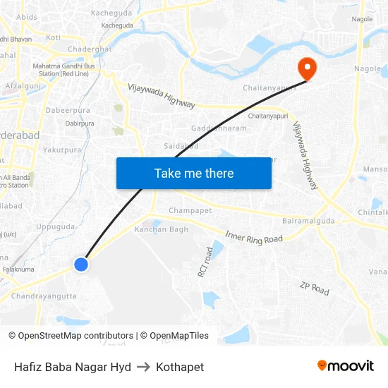 Hafiz Baba Nagar Hyd to Kothapet map