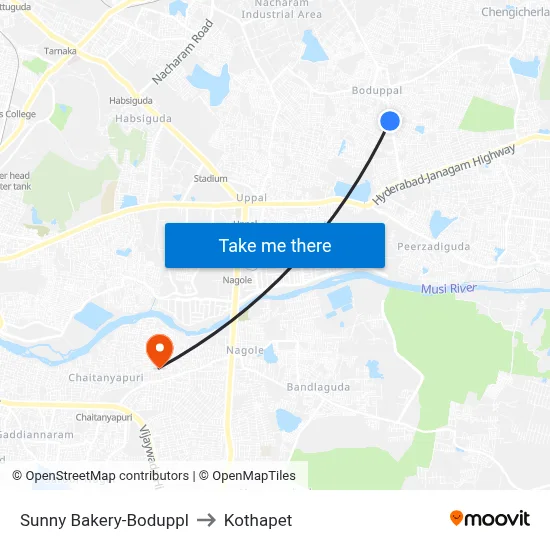 Sunny Bakery-Boduppl to Kothapet map