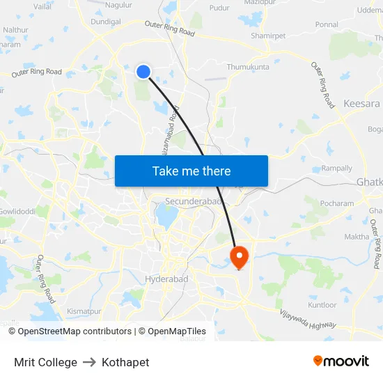 Mrit College to Kothapet map