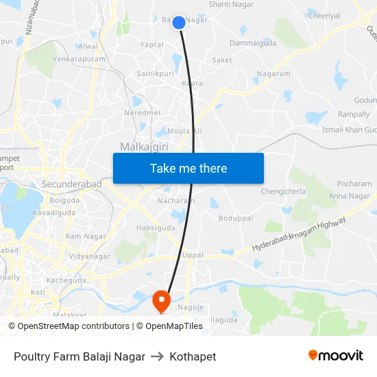 Poultry Farm Balaji Nagar to Kothapet map