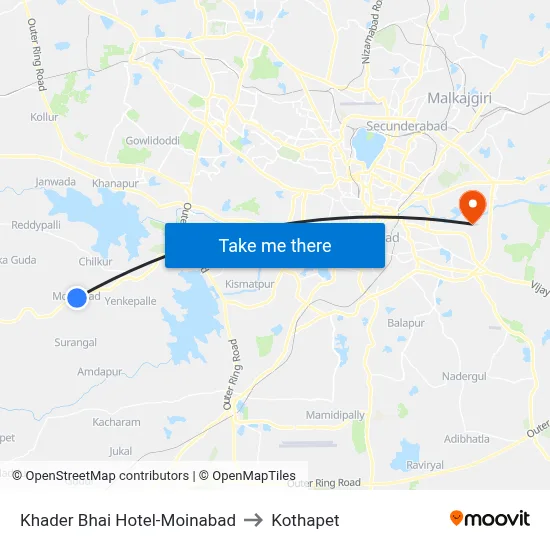 Khader Bhai Hotel-Moinabad to Kothapet map