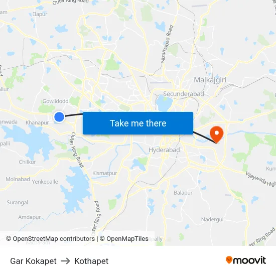 Gar Kokapet to Kothapet map