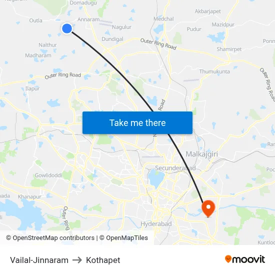 Vailal-Jinnaram to Kothapet map