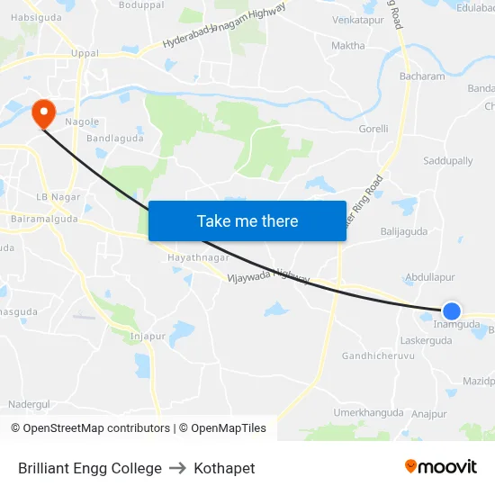 Brilliant Engg College to Kothapet map