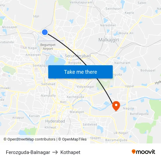 Ferozguda-Balnagar to Kothapet map