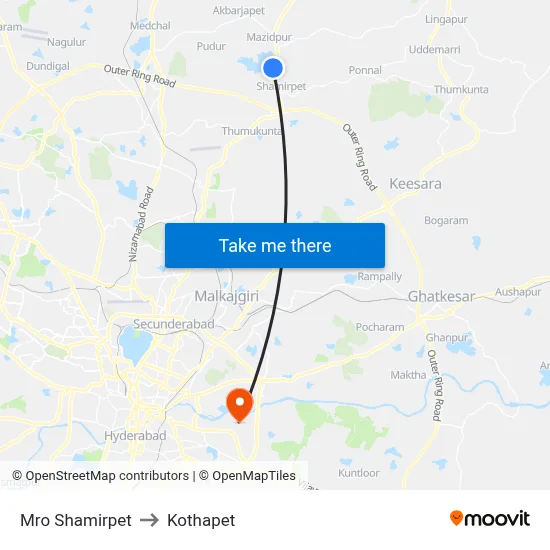 Mro Shamirpet to Kothapet map