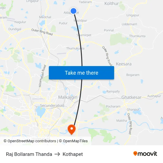 Raj Bollaram Thanda to Kothapet map