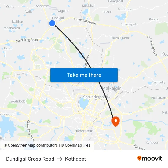 Dundigal Cross Road to Kothapet map