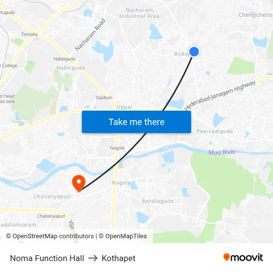 Noma Function Hall to Kothapet map