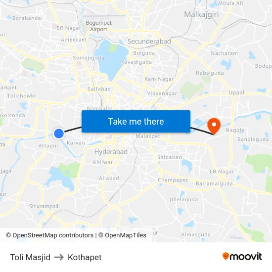 Toli Masjid to Kothapet map