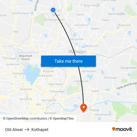 Old Alwal to Kothapet map