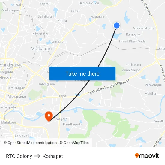 RTC Colony to Kothapet map
