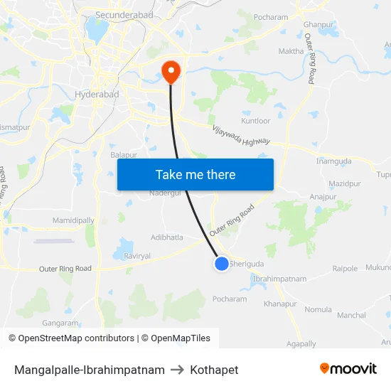 Mangalpalle-Ibrahimpatnam to Kothapet map