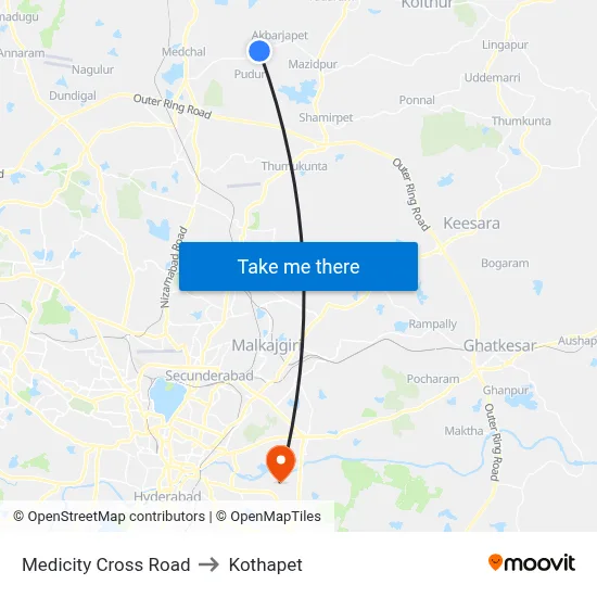 Medicity Cross Road to Kothapet map
