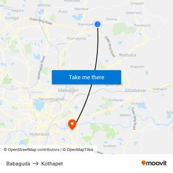 Babaguda to Kothapet map