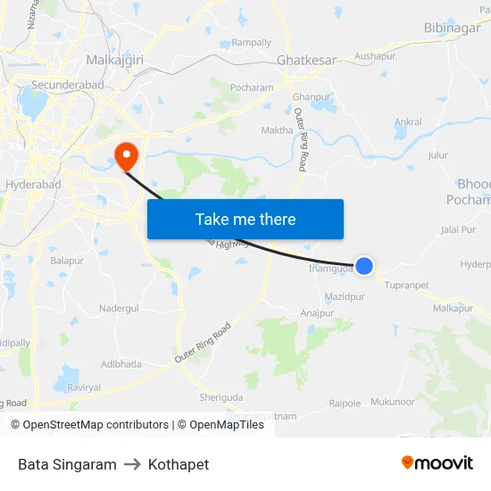 Bata Singaram to Kothapet map