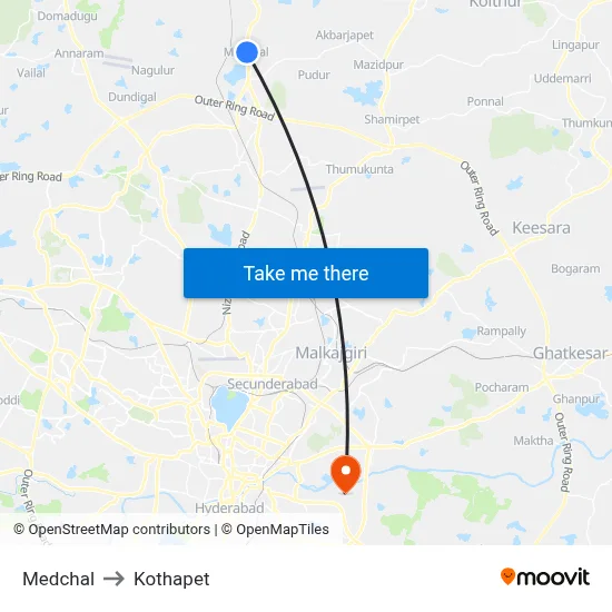 Medchal to Kothapet map