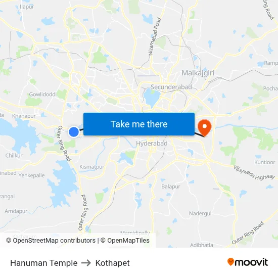 Hanuman Temple to Kothapet map